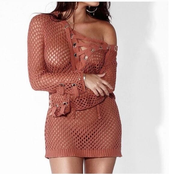 JLUXLABEL orange loose knit long sleeve cover up dress size small damaged - Picture 1 of 8